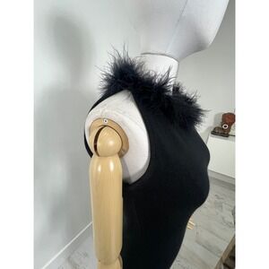 90s Y2K Knit Little Black Dress Feather/Boa Neckline